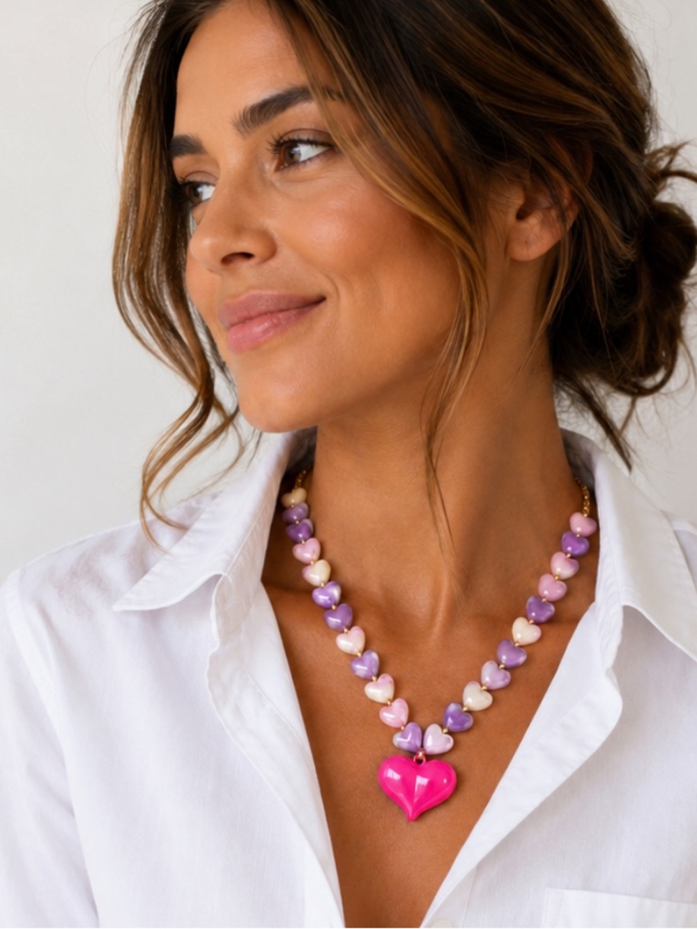 New! Preppy Colorful Marbled Heart Beaded Dopamine Necklace NWOT 4001